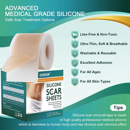 Soft Silicone Scar Tape for Scars Removal, Reusable Easy-Tear Silicone Tape Painless Scar Removal for Surgery, C-section